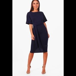 Navy  Boohoo Belted Midi Dress